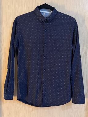 Zen and Zen Men’s Small Slim Fit Navy Geometric Button Down Shirt